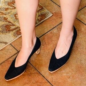 Donald J. Pliner Denim Cork Heels Leather Soles Size 8